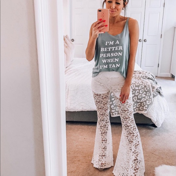 white lace flare pants